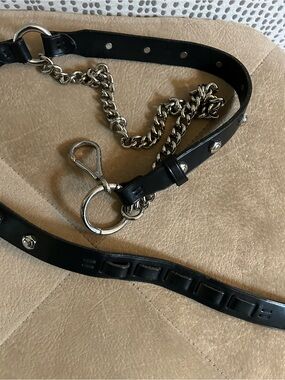 Ralph Lauren Black Leather Belt with Silver Chain Hardware🤩 🔥🎊🥳 size L